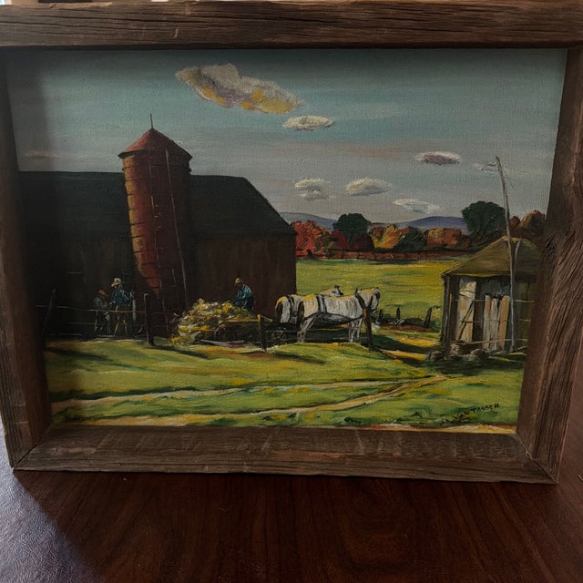 Green 1970s Ida Van Tassell Original Farm Painting For Sale - Image 8 of 12