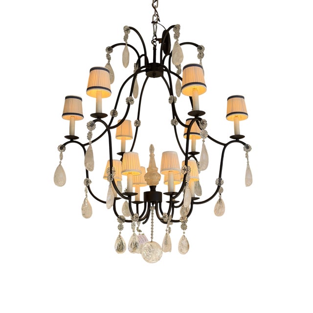 Italian Wrought Iron & Rock Crystal Chandelier - 1 of 2 Available For Sale - Image 4 of 8