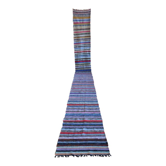 Vintage Handmade Rag Runner Rug - 2′2″ × 21′2″ For Sale