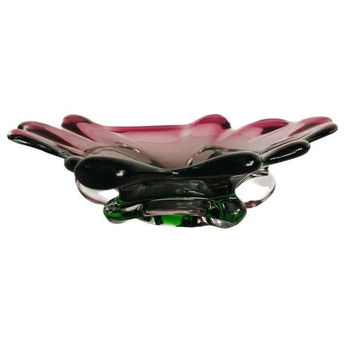 Vintage Chřibská Glass Bowl made of Bohemian Glass Pink & Green designed by Josef Hospodka in the 1960s. Beautiful, heavy...