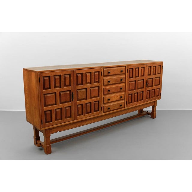 Mid-Century Modern Large Screwless Sideboard in Carved Oak, Spain, 1960s For Sale - Image 3 of 18