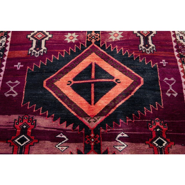 Textile 1960s Vintage Azeri Handmade Burgundy Wool Runner With Tribal Pattern For Sale - Image 7 of 8
