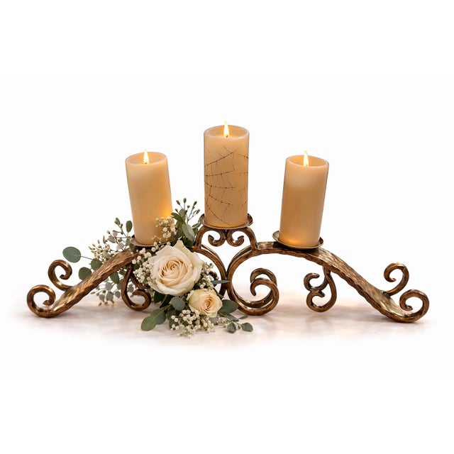 Add a touch of classic elegance to your table or mantel with this beautiful vintage three-candle centerpiece candelabra....