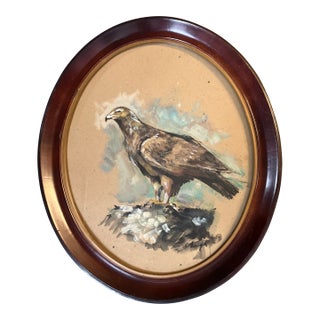 Contemporary Original Stephen Heigh “Eagle Has Landed “ Painting Oval Vintage Frame For Sale