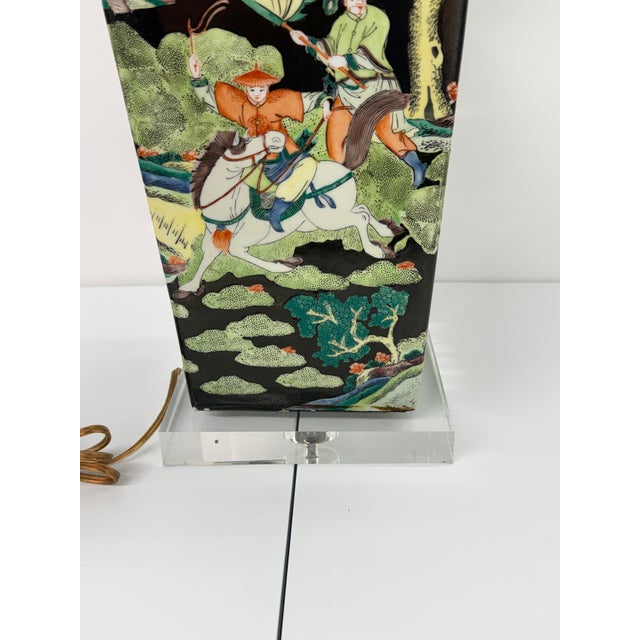 1980s Chinese Famille Noire Square Vase Lamp For Sale - Image 9 of 16