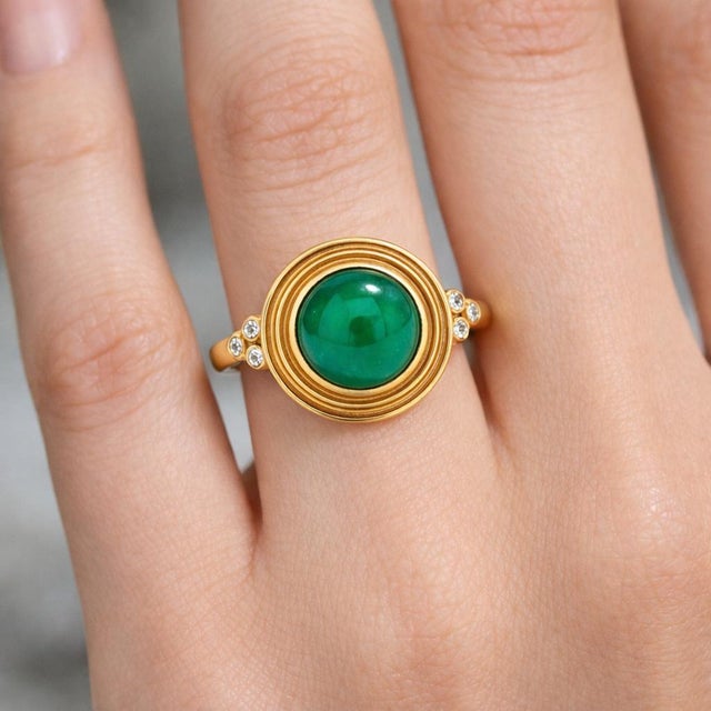 Green Onyx Ring with Topazes. Green Onyx and Topaz Vintage inspired Ring. A striking vintage-inspired statement ring...