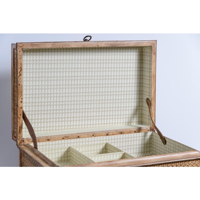 Camel Vintage Faux Bamboo Trunk on Stand With Compartment For Sale - Image 8 of 17