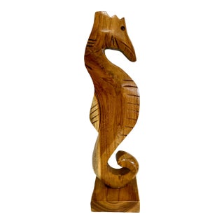 Large Wood Seahorse Sculpture Coastal Cottage Decor For Sale