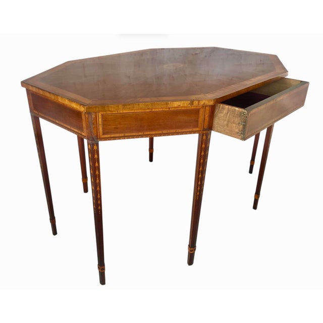 Georgian Octagonal Center Library Table Inlaid Mahogany For Sale - Image 4 of 12