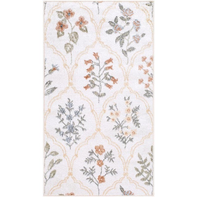Lillian Floral Trellis Machine Washable Rug in Mustard, 2x4 For Sale