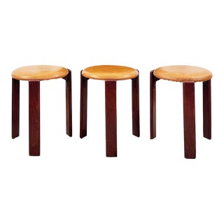 1970s Postmodern Set of 3 Bruno Rey Dietiker Stacking Stools in Dark Oak For Sale