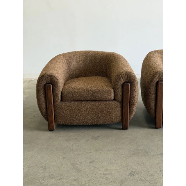 Mid 20th Century Mid 20th Century Oversized Oak & Boucle Lounge Chairs- Pair For Sale - Image 5 of 18