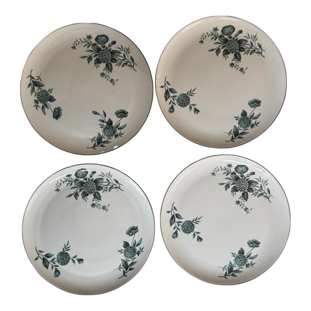 1960s Pickard Ravenswood 10.25 Inch Dinner Plates Green Floral - Set of Four (4) For Sale