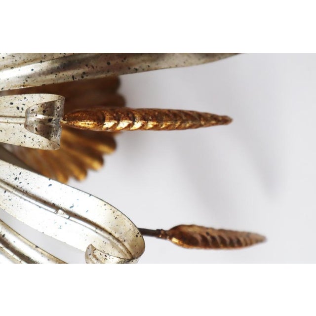 Gold Hollywood Regency Flush Mount with Ears of Corn in Gold and Silver, 1970s For Sale - Image 8 of 13