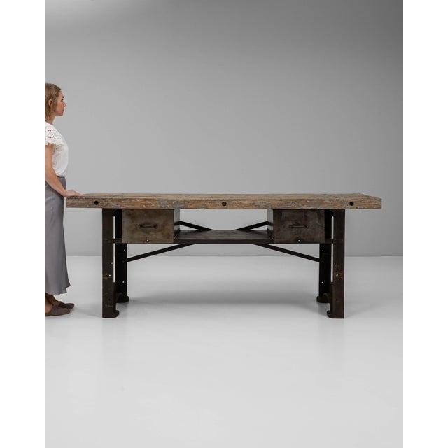 20th Century French Industrial Cast Iron Work Table with Wooden Top For Sale - Image 18 of 18