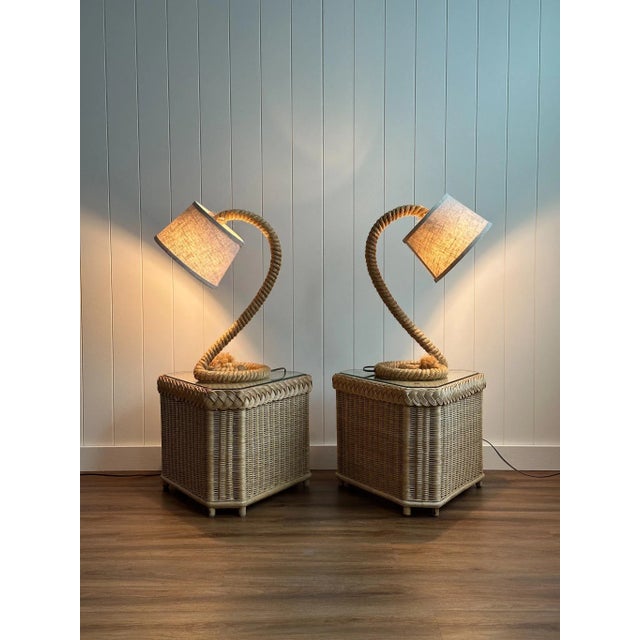 French Mid-Century Rope Table Lamps, Pair For Sale - Image 9 of 18