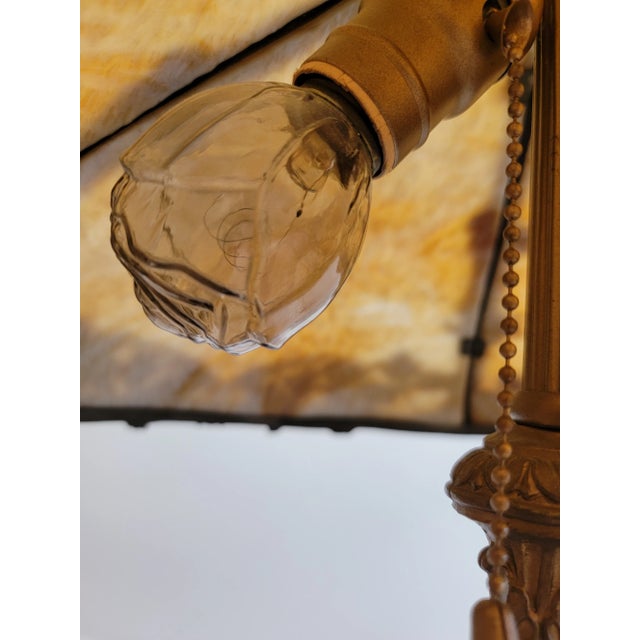 Antique Arts & Crafts Bradley & Hubbard Attributed School Slag Glass Table Lamp Circa 1920 For Sale - Image 10 of 12