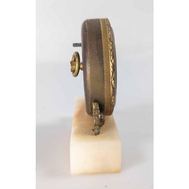 Tan 20th Century Art Deco Style Miniature Swiss Desk Clock "Le Petite Forgeron" Attributed to Fabr Suisse For Sale - Image 8 of 9