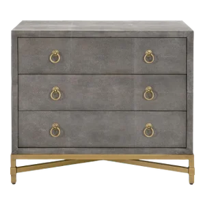 Strand Faux Shagreen 3-Drawer Nightstand, Grey