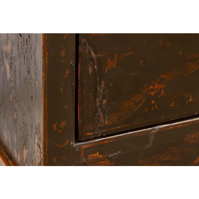 Black Antique Black Lacquer Chinoiserie Buffet Cabinet For Sale - Image 8 of 13