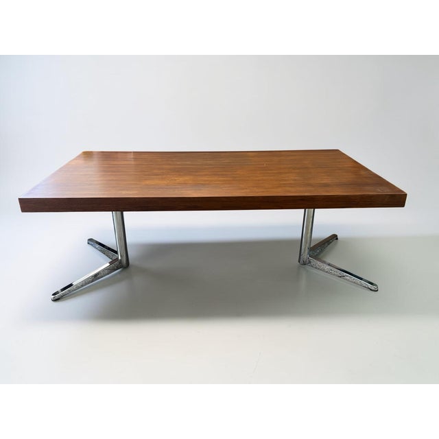 Mid-Century Modern Large Vintage Executive Desk in Walnut and Chrome in the style of Florence Knoll, 1970s For Sale - Image 3 of 12