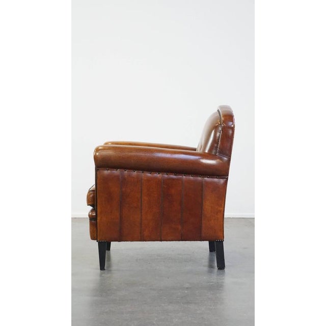Sheep Leather Armchair with Decorative Nails and Black Piping For Sale - Image 5 of 13