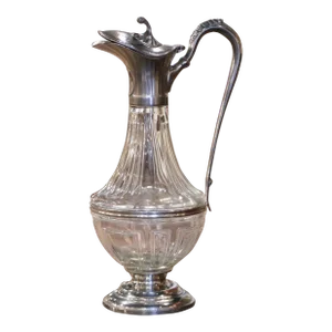 Mid-Century French Crystal and Pewter Wine Carafe With Acanthus Leaf Decor