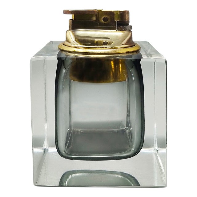 Table Lighter in Grey Sommerso Murano Glass by Flavio Poli for Seguso, 1960s For Sale