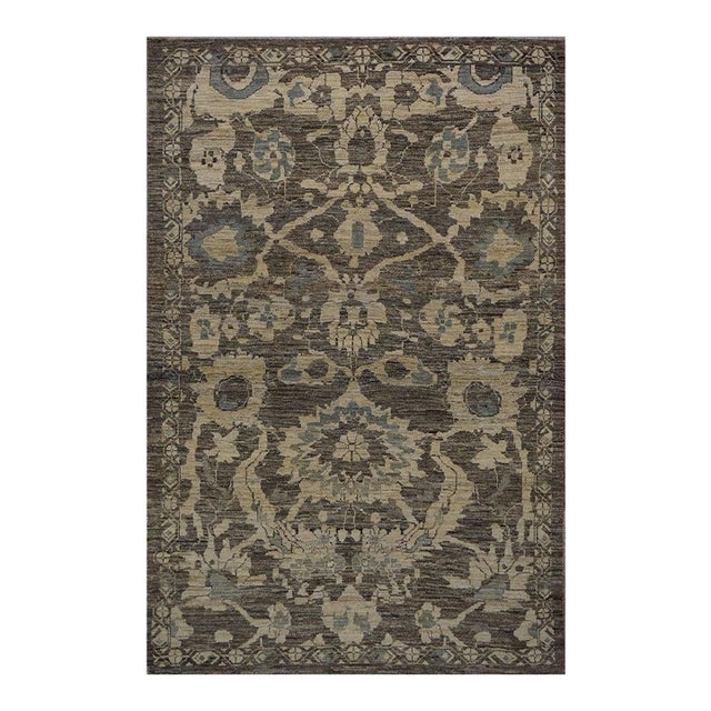Turkish Sultanabad Wool 6x9 Gray, Ivory & Slate Handmade Area Rug #1143045 For Sale