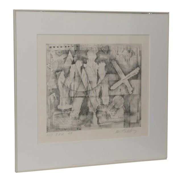 Danny Edwards Abstract Black & White Etching C.1989 For Sale