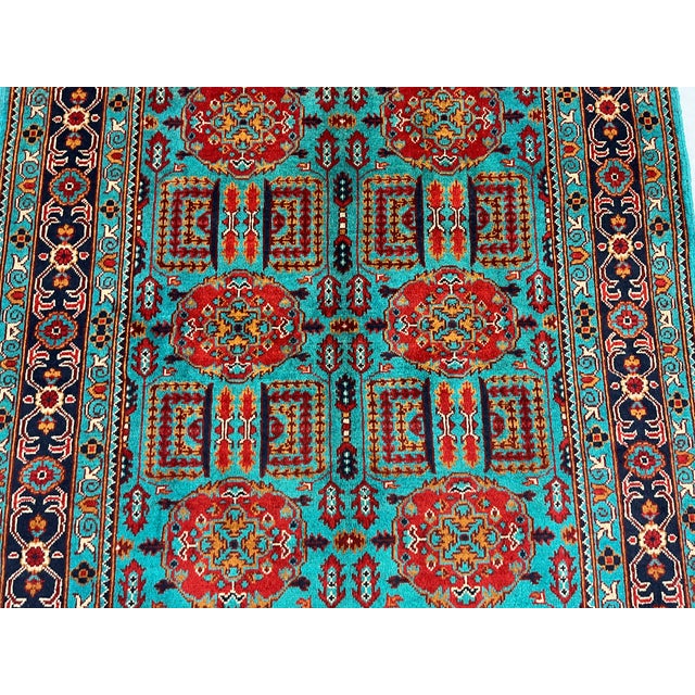 1990s Turquoise Tree of Life Tribal Wool Area Rug, 4'11" X 6'6" For Sale - Image 5 of 15