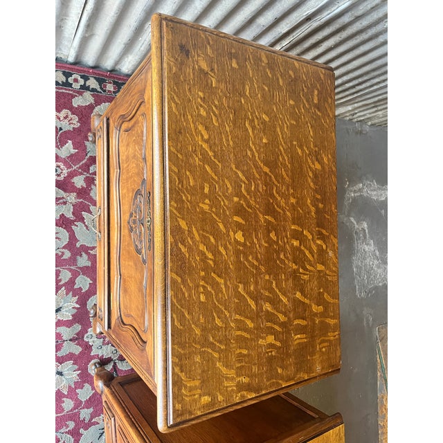 Pair of Vintage French Louis XV-Style Carved Oak Fall-Front Nightstands For Sale - Image 10 of 12