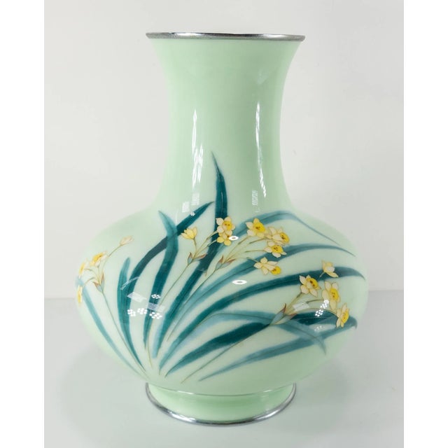 Mid 20th Century Japanese Mint Celadon Green Cloisonne Vase by Tamura III For Sale - Image 13 of 13