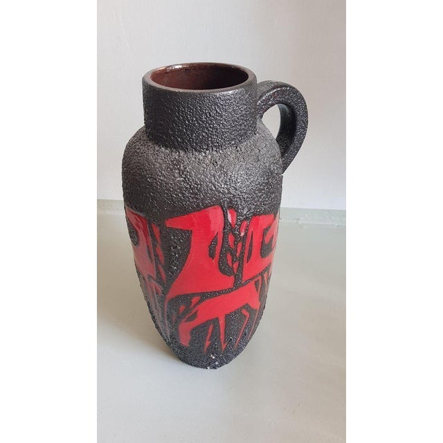 Fat Lava Floor Vase with Horses in Red and Black from Scheurich Keramik, 1970s For Sale - Image 4 of 4