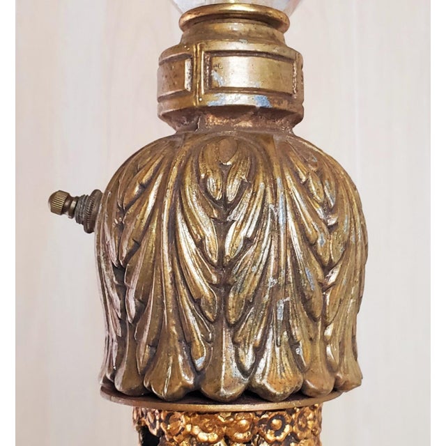 1920s Hollywood Regency 2 Way Staircase Swag Lamp with Gold Leaf Filigree Velvet For Sale - Image 9 of 13