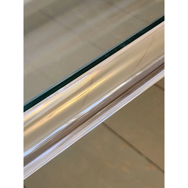 Lucite Gold Metal Glass Tiered Cocktail Table For Sale - Image 11 of 12