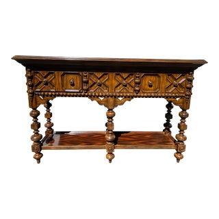 1990's Maitland Smith Antiqued Cherry Spanish Colonial Console Table For Sale