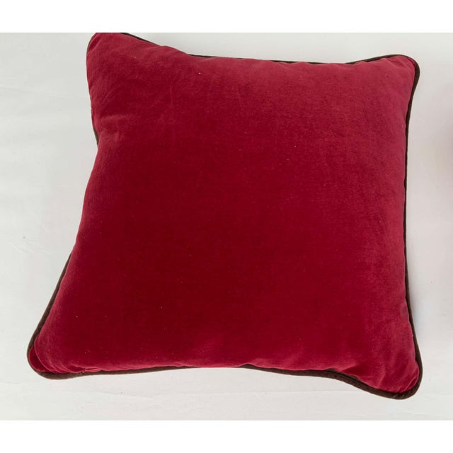 Pair of Burgundy Red Cotton Velvet Throw Pillows with Down Inserts For Sale In Palm Springs - Image 6 of 10