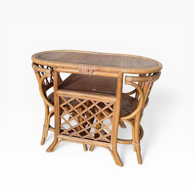 Mid-Century Bamboo and Rattan Compact Dining Table and Chairs, 1970s, Set of 5 For Sale - Image 4 of 8