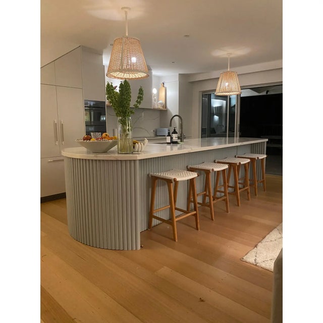 Jonathan Amar Studio Caeli-S Handcrafted Brass Rattan Pendant Light Fixture For Sale - Image 4 of 11