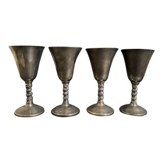 Vintage Mid Century Silver Plated Wine Goblets by Roma s.l Madrid Spain- Set of 4 For Sale