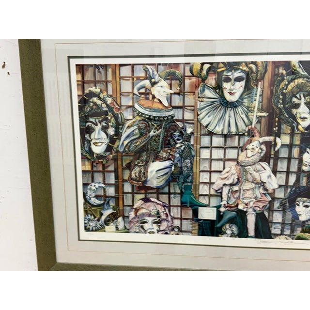 Italian Circa 1992 Karen Salee Venetian Masks Lithograph Edition 2/850 For Sale - Image 3 of 12