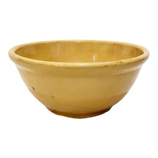 Antique Primitive 1850s Large Yellow Ware Pottery Mixing Bowl For Sale