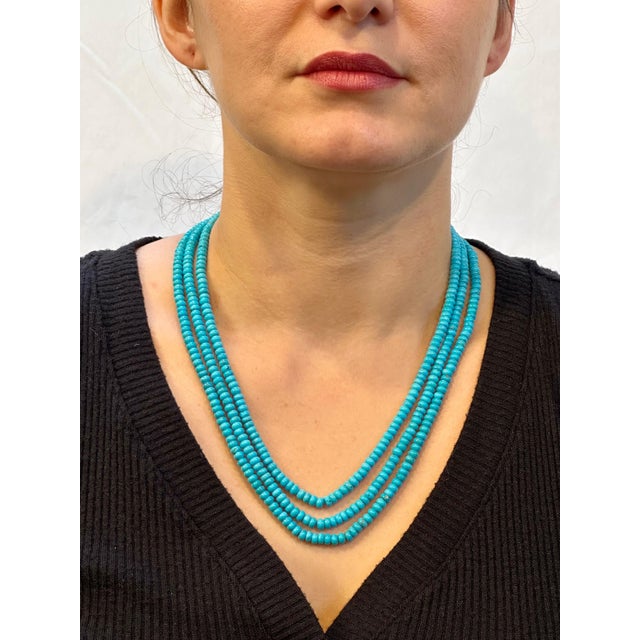 345 Carat Natural Sleeping Beauty Turquoise Necklace, Four Strand 14 Karat Gold For Sale - Image 11 of 18