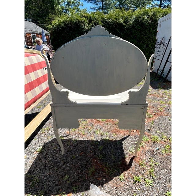 Charming White Painted Wood Vanity With Oval Mirror For Sale - Image 17 of 17