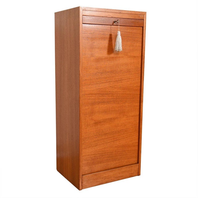 Danish Teak Locking Tambour Door Filing Cabinet Chairish
