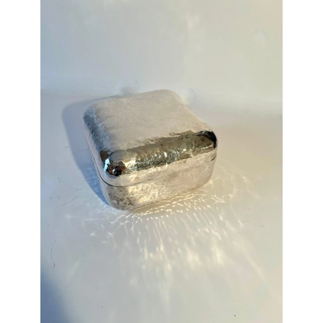 Silver Plate Hand Hammered Lidded Box with Rounded Corners For Sale - Image 4 of 6