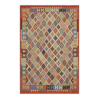 Shabby Chic Kilim Beige Rust Wool Rug - 5'8" X 7'6" For Sale