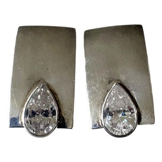 Vintage Sterling Silver and Crystal Post Back Earrings For Sale