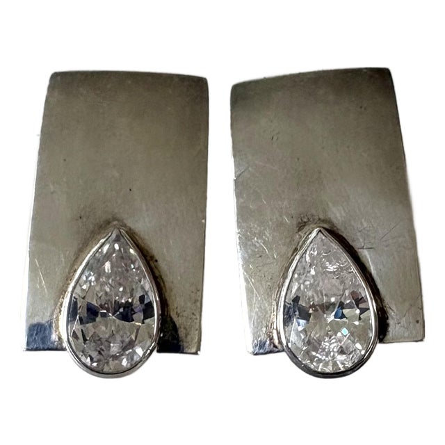 Vintage Sterling Silver and Crystal Post Back Earrings For Sale